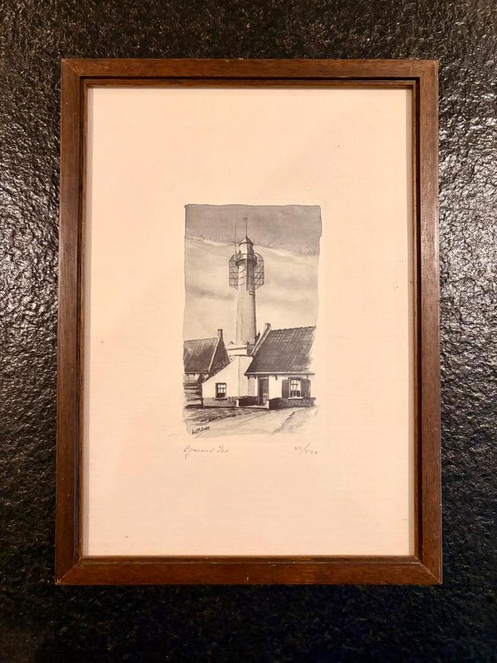 Litho van Ad M. Oudes, van Egmond aan zee., Antiek en Kunst, Kunst | Etsen en Gravures, Ophalen of Verzenden