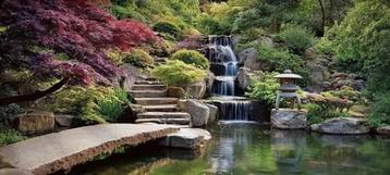Tuindoek - Waterval in Japanse tuin. Mega maat 4 meter! beschikbaar voor biedingen