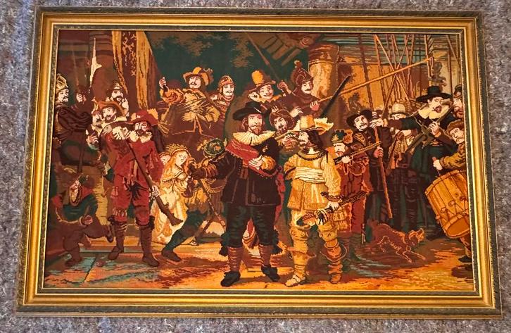 Groot gobelin wandkleed “Nachtwacht” (140 x 94 cm), Antiek en Kunst, Kunst | Schilderijen | Klassiek, Ophalen