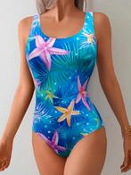 Sportief kleurrijk badpak 38 40 42 44 46 blauw bloemen, Ophalen of Verzenden, Nieuw, Blauw, Badpak