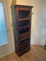 Donkere houten kast boeken + wijn, Huis en Inrichting, Kasten | Boekenkasten, Ophalen, Gebruikt, 50 tot 100 cm, Met lade(s)