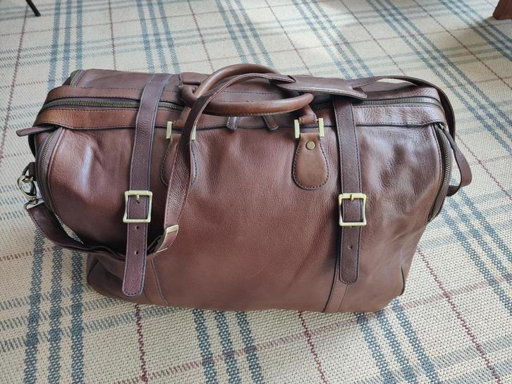 robuuste leren reistas, Sieraden, Tassen en Uiterlijk, Tassen | Reistassen en Weekendtassen, Zo goed als nieuw, Bruin, 40 tot 60 cm