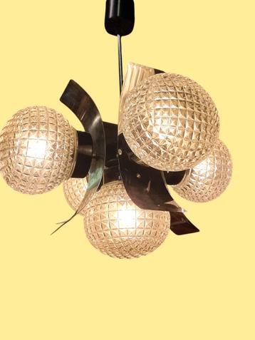 Hanglamp brutalist jaren 70 metaal en glas  beschikbaar voor biedingen
