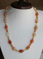 Prachtige ketting met crackle Agaat rijst kralen., Sieraden, Tassen en Uiterlijk, Kettingen, Verzenden, Nieuw, Oranje, Steen of Mineraal