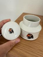 Vintage porseleinen potje met deksel met roodborstje, Ophalen of Verzenden