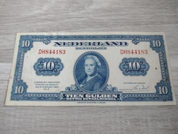 Heel mooi biljet 10 gulden 1943, muntbiljet Wilhelmina beschikbaar voor biedingen