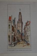 LEEUWARDEN SINT-JACOBS TOREN Houtgravure stadsgezicht E36, Antiek en Kunst, Kunst | Etsen en Gravures, Verzenden