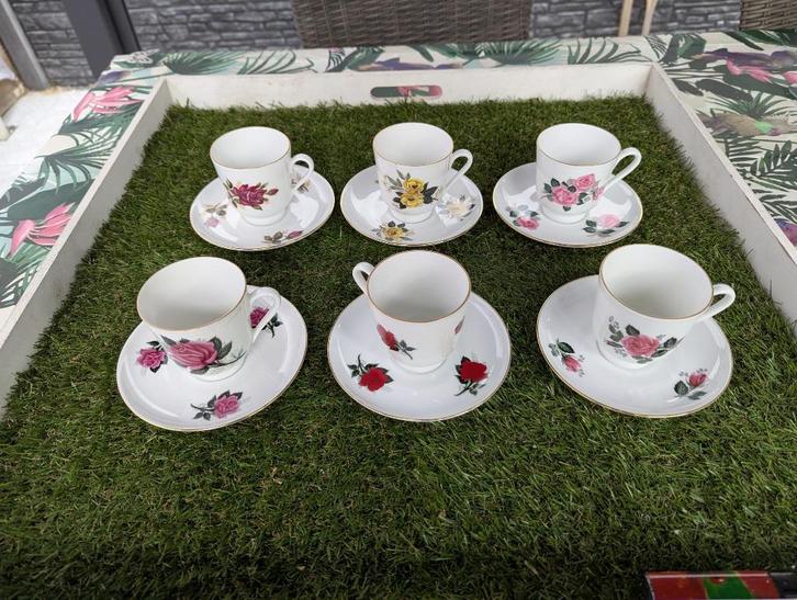 6x Kop en Schotel met Rozen, Huis en Inrichting, Keuken | Servies, Zo goed als nieuw, Kop(pen) en/of Schotel(s), Overige stijlen