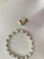 golden armband en nep oorbel SET, Sieraden, Tassen en Uiterlijk, Nieuw, Ophalen of Verzenden, Elastiek, Met bedels of kralen