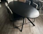Ovale zwarte eettafel incl stoelen, Huis en Inrichting, Ophalen, 200 cm of meer, 50 tot 100 cm, Zo goed als nieuw