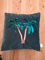 Groen kussen met binnenkussen palmboom pailletten, Ophalen of Verzenden, Zo goed als nieuw, Groen, Vierkant