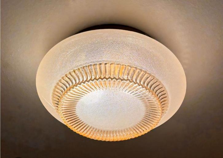Vintage Plafondlamp met Glazen Kap, Huis en Inrichting, Lampen | Plafondlampen, Gebruikt, Glas, Ophalen of Verzenden