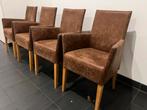 Set van 4 bruine lederen stoelen met armleuningen, Antiek en Kunst, Antiek | Meubels | Stoelen en Banken, Ophalen of Verzenden