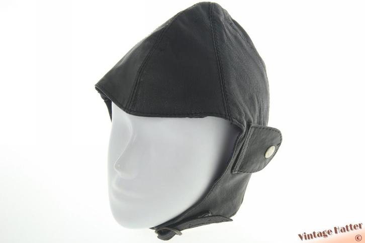 vintage motor- Cabrio- Vliegeniersmuts zwart leer 57, Kleding | Heren, Mutsen, Sjaals en Handschoenen, Zo goed als nieuw, Muts