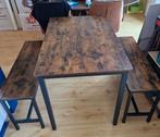 Vasagle kleine eettafel set bruin met 2 bankjes (2 sets), Huis en Inrichting, Tafels | Eettafels, Ophalen, Gebruikt, 100 tot 150 cm