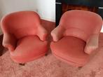 Rode fauteuils, Twee, Gebruikt, Oud, Hout