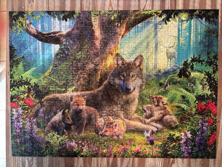 puzzel wolfenfamilie in het bos, Ravensburger, 1000 delig, Hobby en Vrije tijd, Denksport en Puzzels, Zo goed als nieuw, Legpuzzel