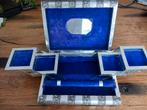 Uitschuifbare sieradendoos zilver met paars fluweel, Sieraden, Tassen en Uiterlijk, Beautycases, Ophalen of Verzenden, Zo goed als nieuw