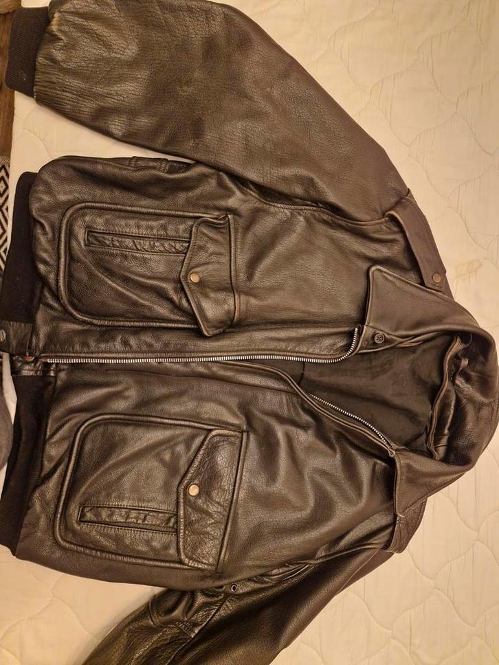 Leren Jack Maat L - Vintage Look, Kleding | Heren, Jassen | Winter, Gedragen, Maat 52/54 (L), Zwart, Ophalen of Verzenden