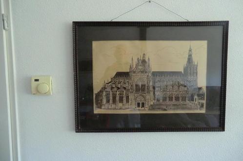 nette lijst met een tekening van de Sint Jan in Den Bosch, Antiek en Kunst, Kunst | Tekeningen en Foto's, Ophalen