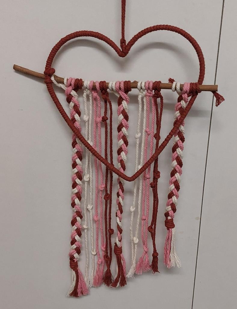 Macramé dromenvanger, touwwerk = 20-40 cm Rood/roze., Ophalen of Verzenden, Nieuw