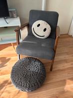 IKEA EKENÄSET fauteuil antraciet grijs met poef, Hout, Ikea, Scandinavisch, 75 tot 100 cm, Ophalen of Verzenden