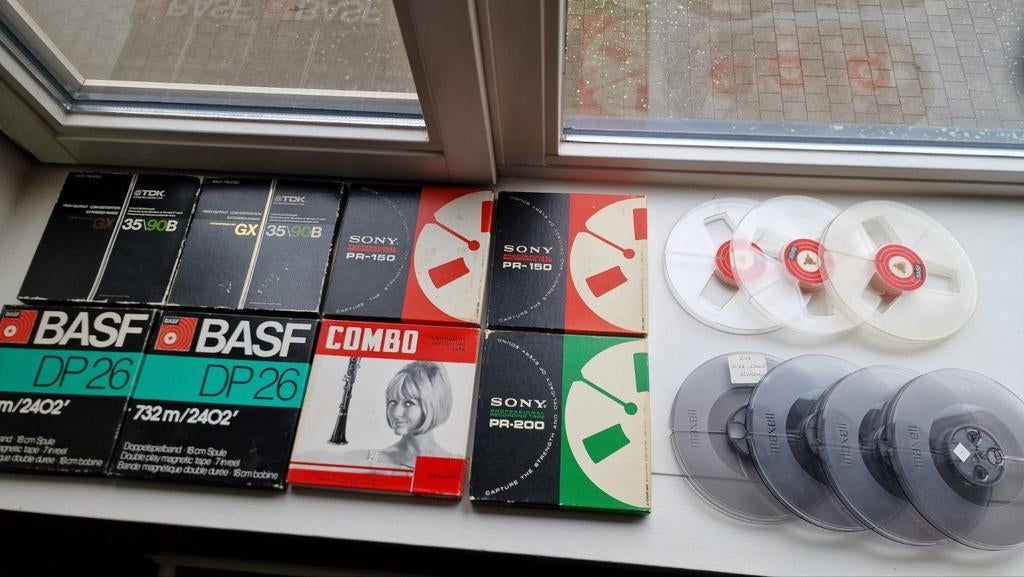Banden, Maxell, Sony, BASF, lege haspels, Ophalen, Onderdeel, Met banden