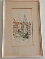 Gerard van Berkel - Damrak Amsterdam - Gesigneerde Prent, Antiek en Kunst, Kunst | Tekeningen en Foto's, Ophalen of Verzenden
