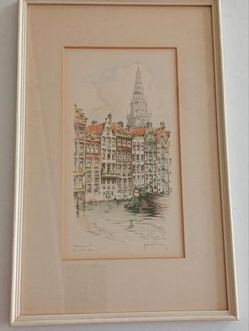 Gerard van Berkel - Damrak Amsterdam - Gesigneerde Prent beschikbaar voor biedingen