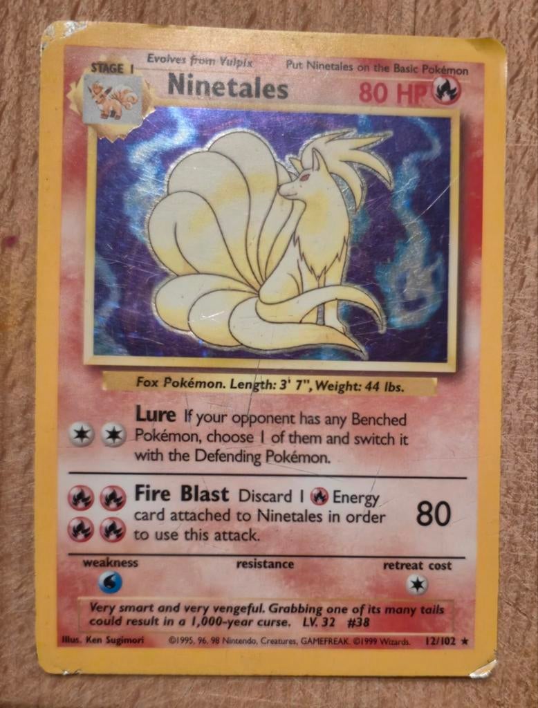Ninetales 12/102 Pokemon kaart - Gebruikt, Ophalen of Verzenden, Gebruikt, Losse kaart