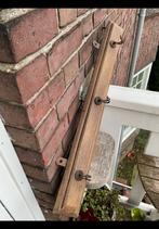 Stokoude eiken kapstik met 3 metalen haakjes 65,5 x 7,2 hout, Ophalen of Verzenden