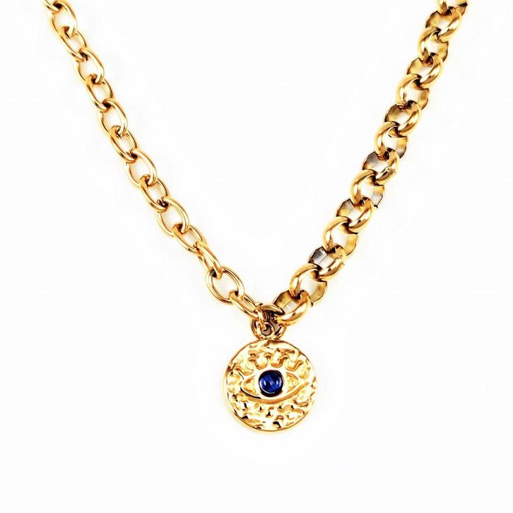 Dottilove Collier RVS Geel Gold Plated Ketting Turks Oog, Sieraden, Tassen en Uiterlijk, Kettingen, Nieuw, Overige materialen