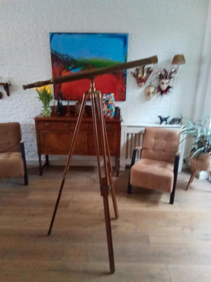 Antieke Telescoop op Houten Driepoot, Huis en Inrichting, Woonaccessoires | Overige, Ophalen