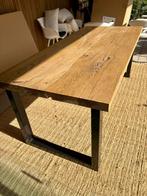 Houten tafel / stalen poten (uitstekende staat), Tuin en Terras, Ophalen, Zo goed als nieuw, Rechthoekig, Hout