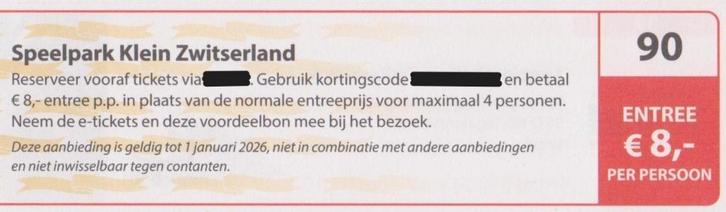 Speelpark Klein Zwitserland. Tegelen/Venlo. Entree € 8,- p.p, Tickets en Kaartjes, Recreatie | Pretparken en Attractieparken, Drie personen of meer