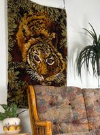 Origineel vintage wol handgeknoopt groot wandkleed tijger, Huis en Inrichting, Woonaccessoires | Wanddecoraties, ., Ophalen of Verzenden