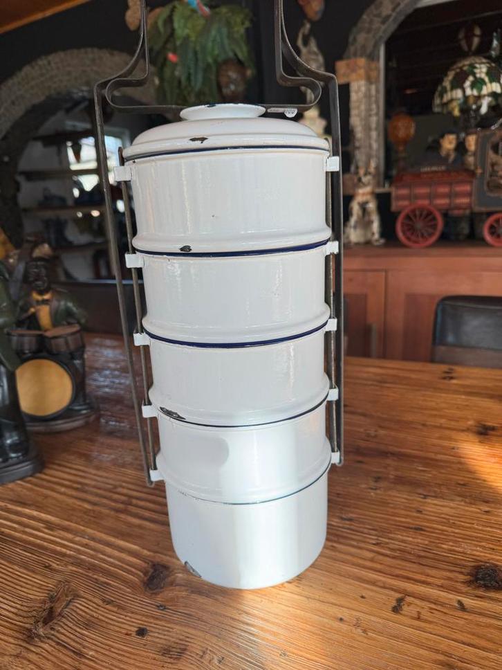 Vintage Emaille Pannetjes Stapelbaar - Jaren 50, Antiek en Kunst, Antiek | Emaille, Ophalen of Verzenden