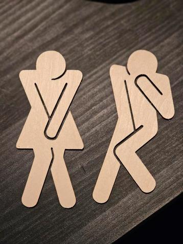 WC deur plaatjes m/v, hout, decoratie beschikbaar voor biedingen