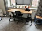 Houten Tafelblad met Zwarte Schragen, Huis en Inrichting, Bureaus, Ophalen, Gebruikt, Bureau
