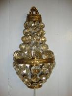 Oud Brocant Messing Kristalglazen Wandlampje Nr. 3, Ophalen of Verzenden