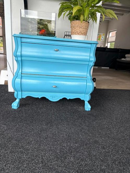 Brocante buikkastje blauw, Huis en Inrichting, Kasten | Ladekasten, Gebruikt, Minder dan 100 cm, 50 tot 100 cm, 25 tot 50 cm, 1 of 2 laden