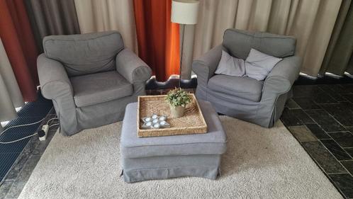 2x Fauteuil met voetenbank (poef) - IKEA EKTORP, Huis en Inrichting, Fauteuils, 50 tot 75 cm, 75 tot 100 cm, Ophalen