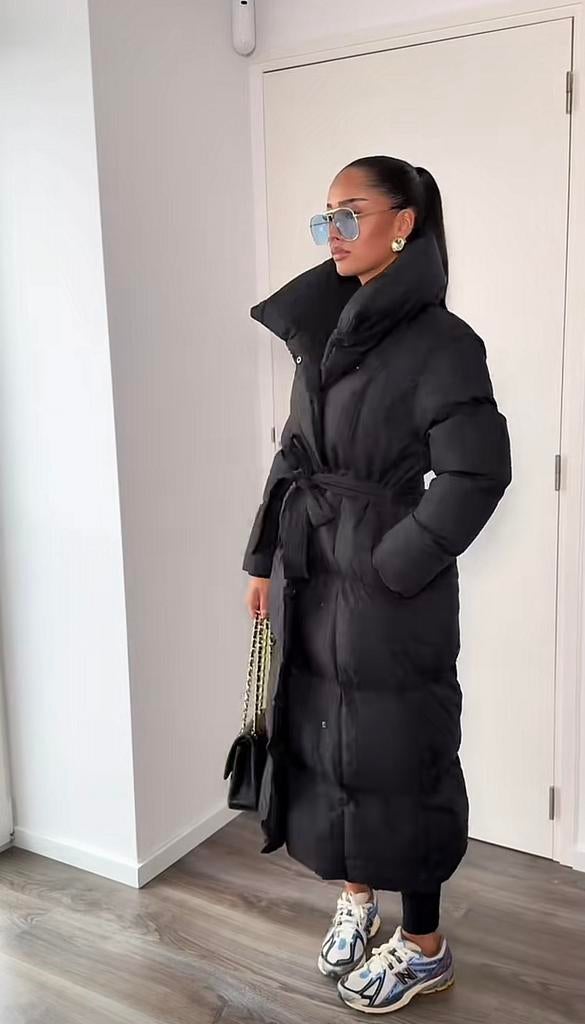 Lange Zwarte Puffer Jas - Maat M/L, Maat 38/40 (M), Cantikclothing, Zwart, Ophalen of Verzenden