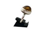 Zilveren ring met barnsteen, amber. Mt 18,75, 18 tot 19, Gebruikt, Verzenden, Nynkegardenier.nl
