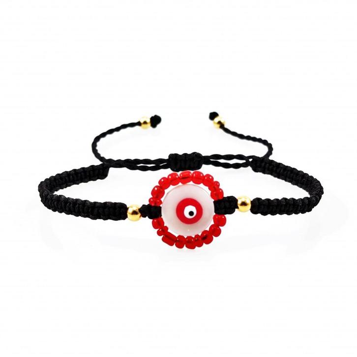 Handgemaakt Zwarte Macramé Armband - Rood Turks Oog, Sieraden, Tassen en Uiterlijk, Armbanden, Nieuw, Overige materialen, Rood