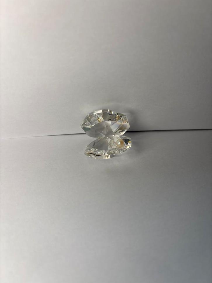 Kristallen Schelp met Parel - Antiek Glas & Kristal Decorati, Antiek en Kunst, Antiek | Glas en Kristal, Ophalen of Verzenden