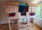 Eikenhouten Huisjesbed excl. bloembakken incl. matras, Ophalen, Gebruikt, 70 tot 85 cm, Hoogslaper of Stapelbed