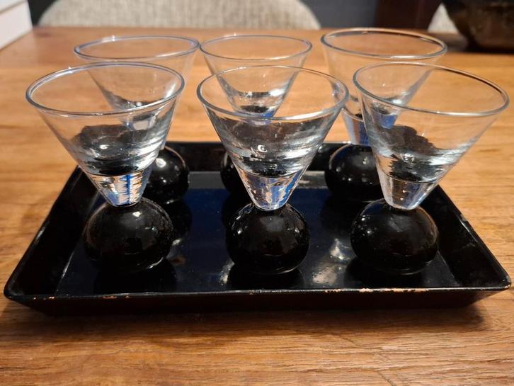 Zes Art deco borrel- of likeurglaasjes VGN, Antiek en Kunst, Antiek | Glas en Kristal, Ophalen of Verzenden