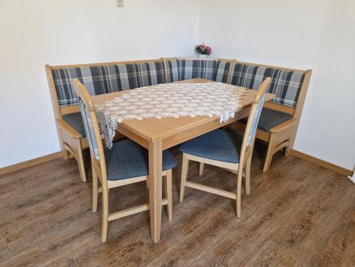 Massief beuken Oostenrijkse Duitse Eethoek zithoek, Huis en Inrichting, Banken | Complete zithoeken, Zo goed als nieuw, Hout, Stof