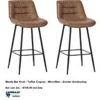 Bar Kruk Toffee Cognac Microfiber €54,95p/st. incl.btw, Huis en Inrichting, Bruin, Nieuw, Ophalen of Verzenden, Barstoel / Kurk Micro fiber